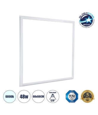 GLOBOSTAR® FRAMELIN 60368 Χωνευτό Panel Οροφής 60x60 LED 48W 5760lm 120° CRI≥85Ra UGR 19 AC 220-240V IP20 Ψυχρό Λευκό 6000K - Lumileds SMD Chip & TÜV SÜD Driver - Λευκό Γαλακτερό - Μ60 x Π60 x Υ1.5cm - Q56 x 56cm - 5 Χρόνια Εγγύηση